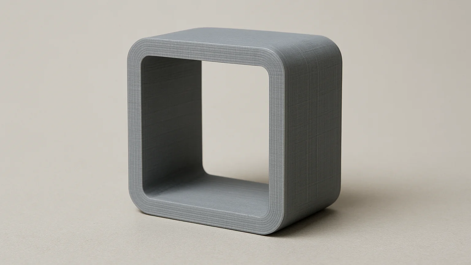 Square studio product photograph of a 3D-printed object on a neut