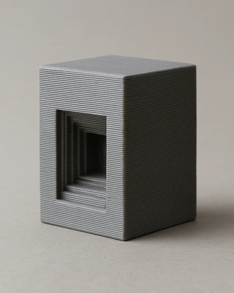 Square studio product photograph of a single 3D-printed dimension